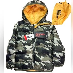 Epic Threads Water Resistant Packable Eucalyptus Camo Puffer Jacket Hood